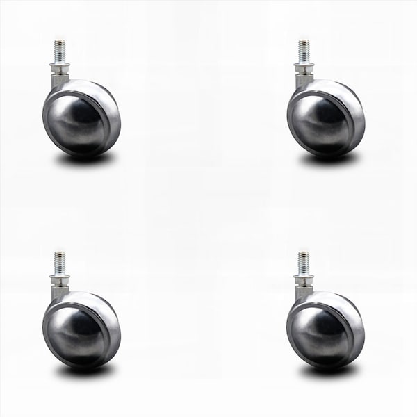 2.5 Inch Bright Chrome Metal Ball Caster - 3/8 Inch Threaded Stem, 4PK